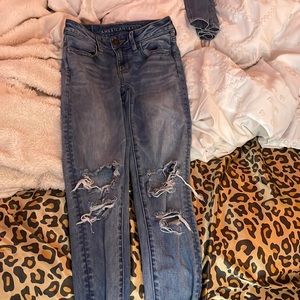 blue american eagle jeans short super stretch 00 short